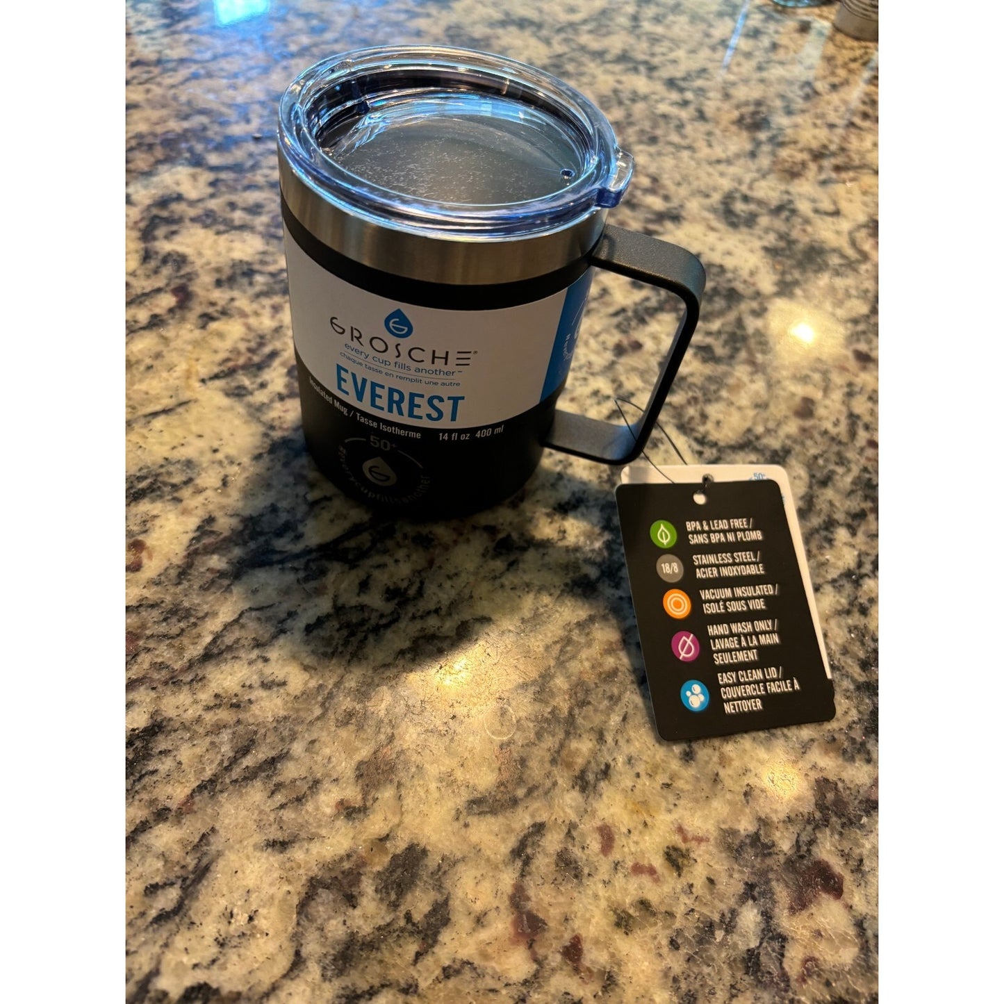 Grosche Everest Double Wall Insulated Travel Mug Navy Blue 14 oz 400mL