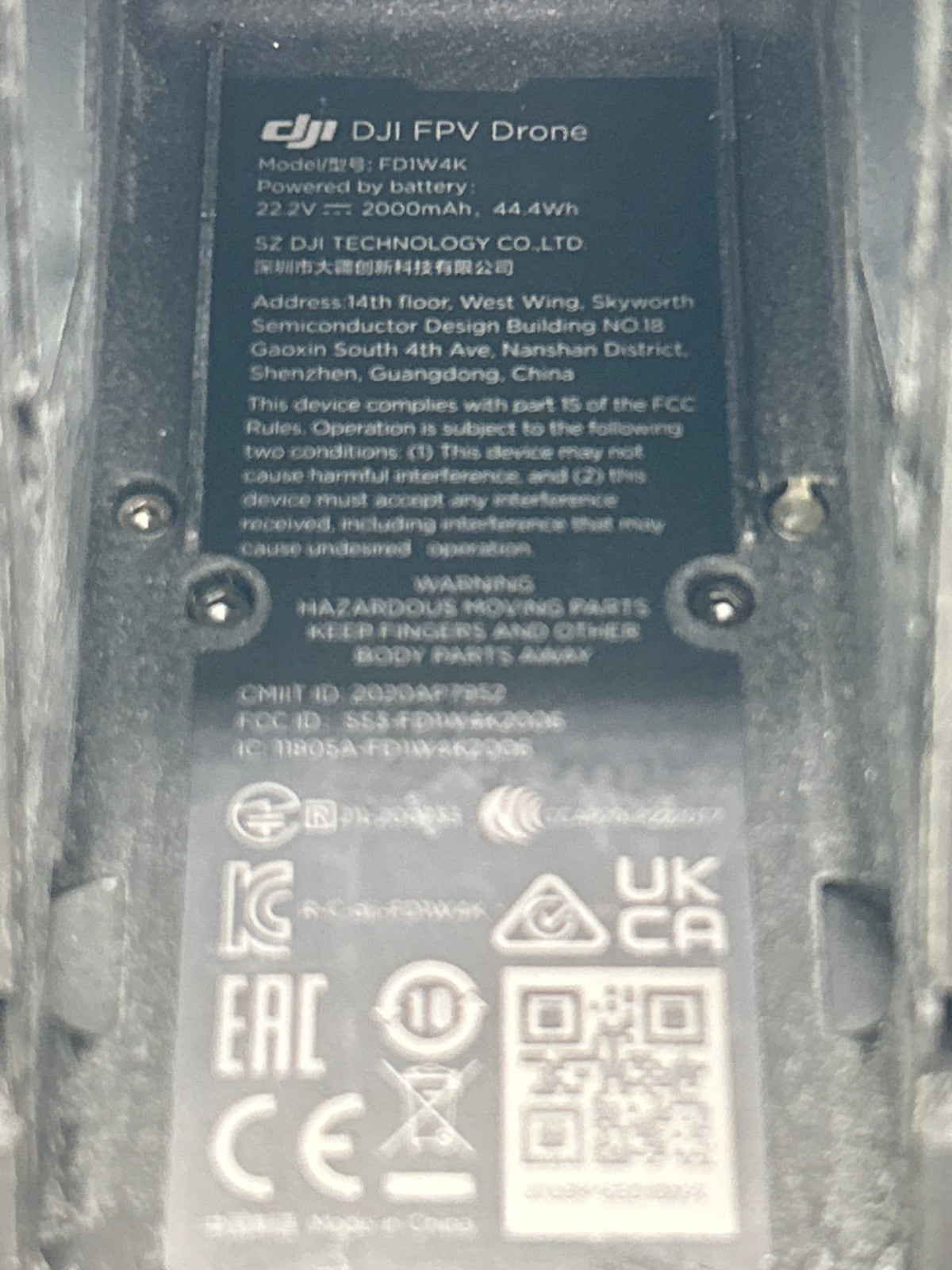DJI FPV 4K Drone Aircraft Only P/N FD1W4K – Update Error – For Parts