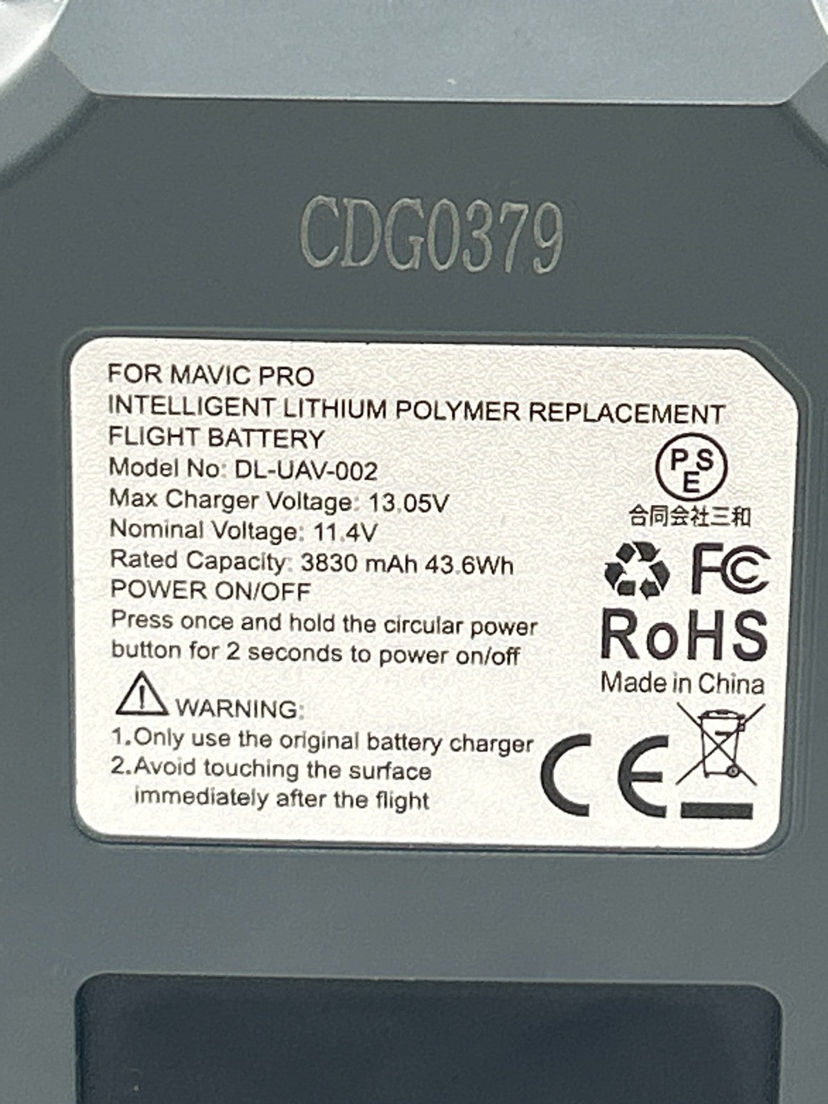 DJI Mavic Pro Drone Battery DL-UAV-002 3830mAh 11.4V – Won’t Charge – For Parts
