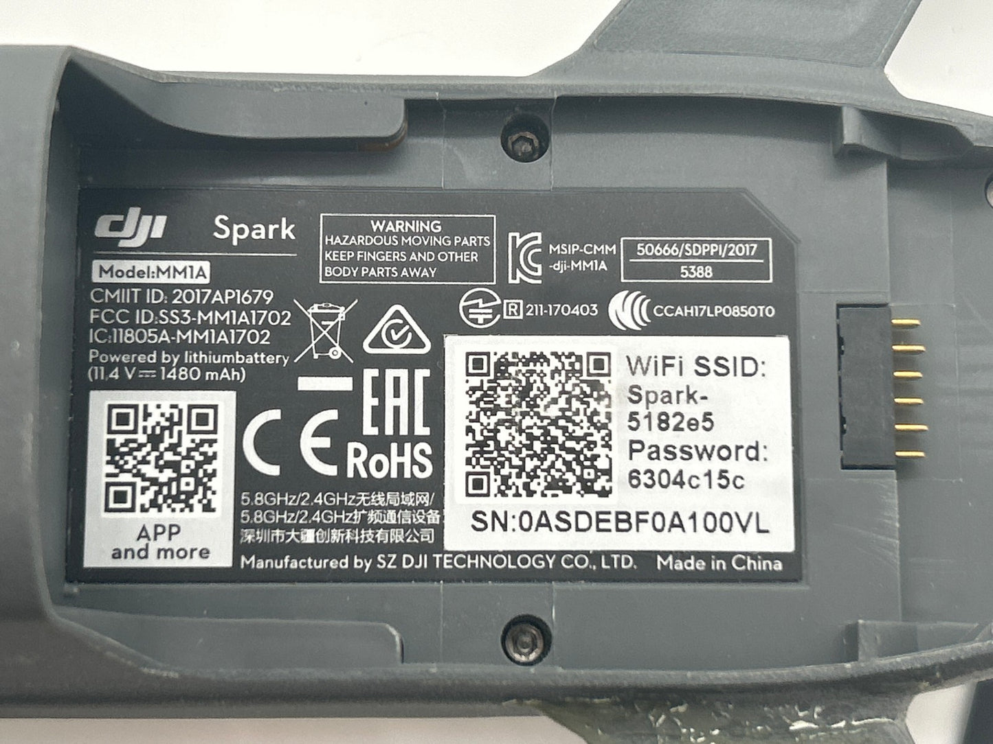 DJI Spark Replacement Drone ONLY (White) - Damaged