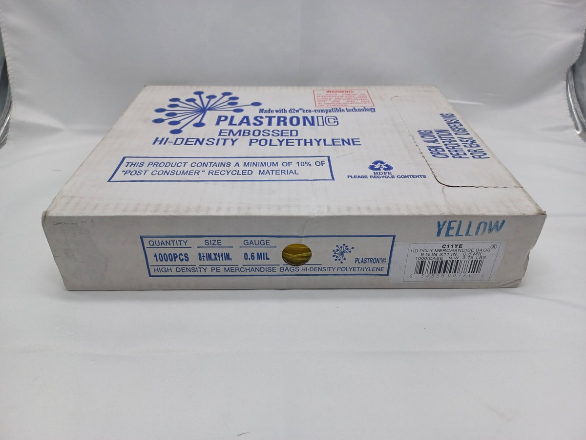 1000x Plastronic C11YE Merchandise Bag - 8 1/2" x 11", 0.6 mil HDPE, Yellow