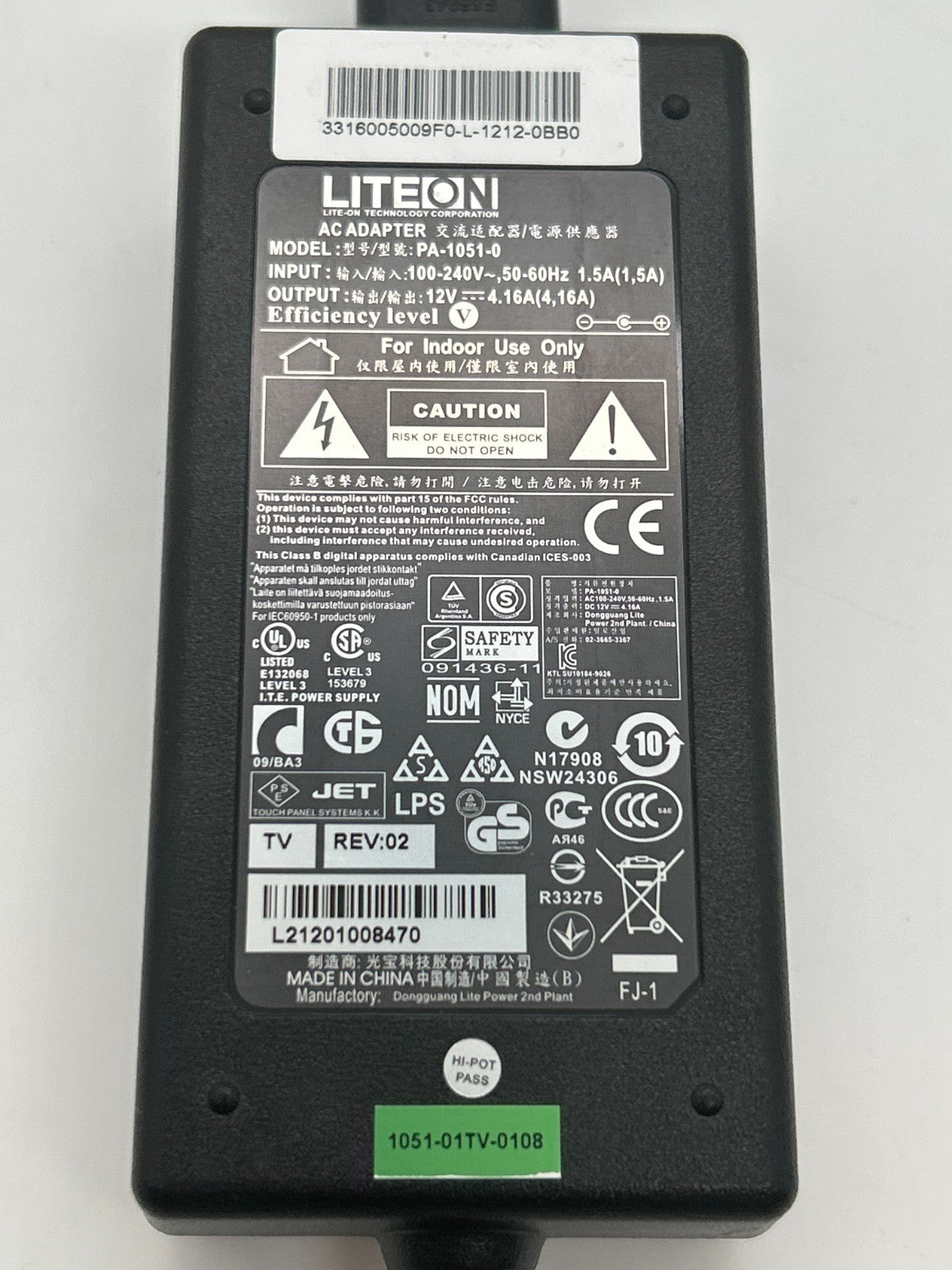 LITEON PA-1051-0 AC Adapter 12V 4.16A Power Supply