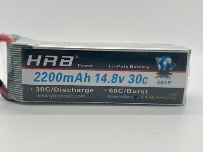 HRB 4S 2200mAh 14.8V 30C LiPo Battery for RC Cars, FPV Drones & Helicopters