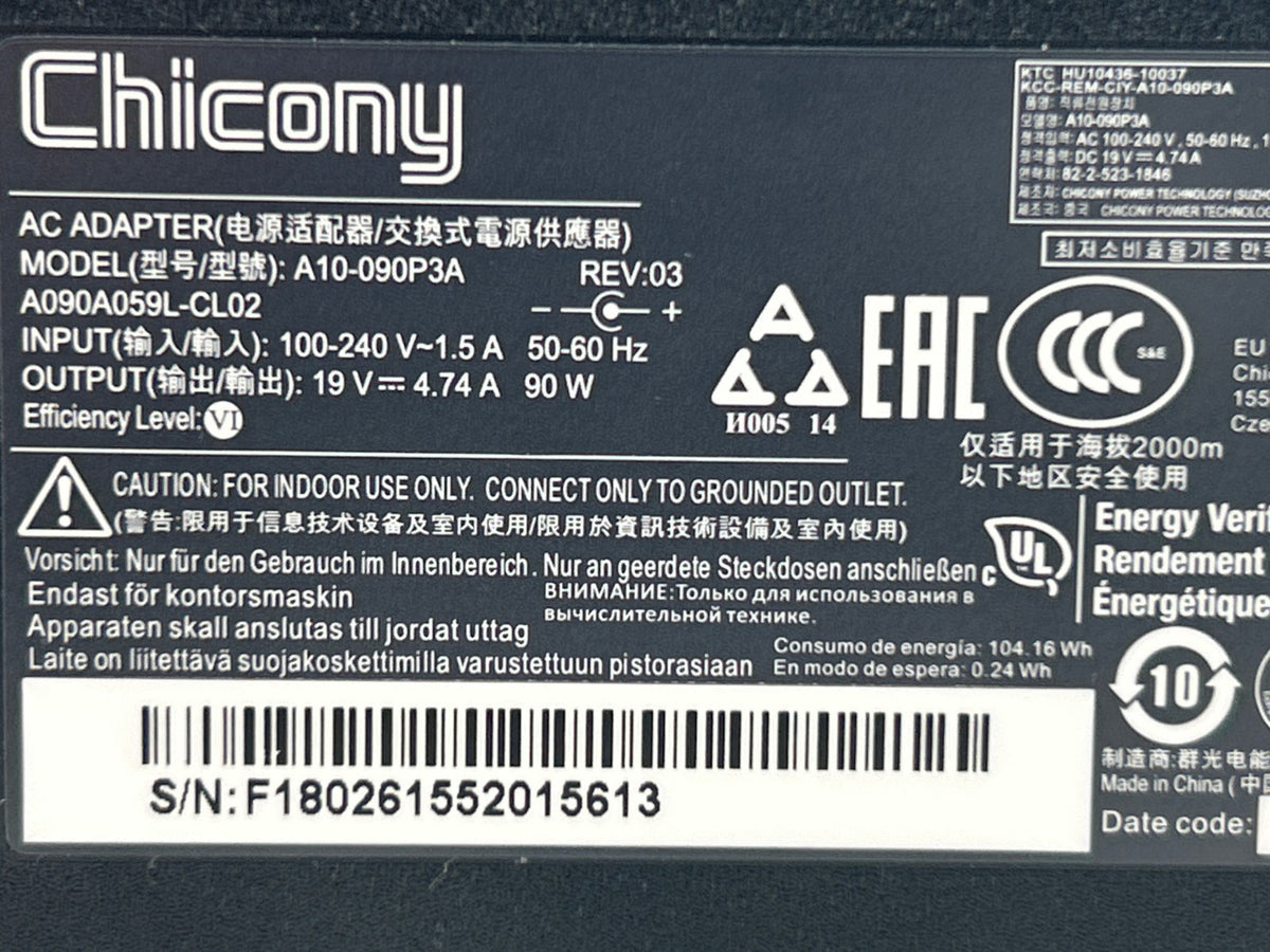 Genuine Chicony AC Power Adapter Charger A10-090P3A 19V 4.74A 90W w/ Cord