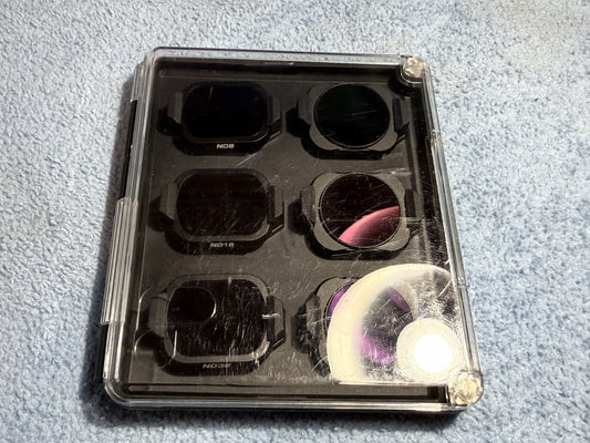 PolarPro 6x ND Filter Set ND8/16/32 & ND8PL/16PL/32PL with protective case –Used