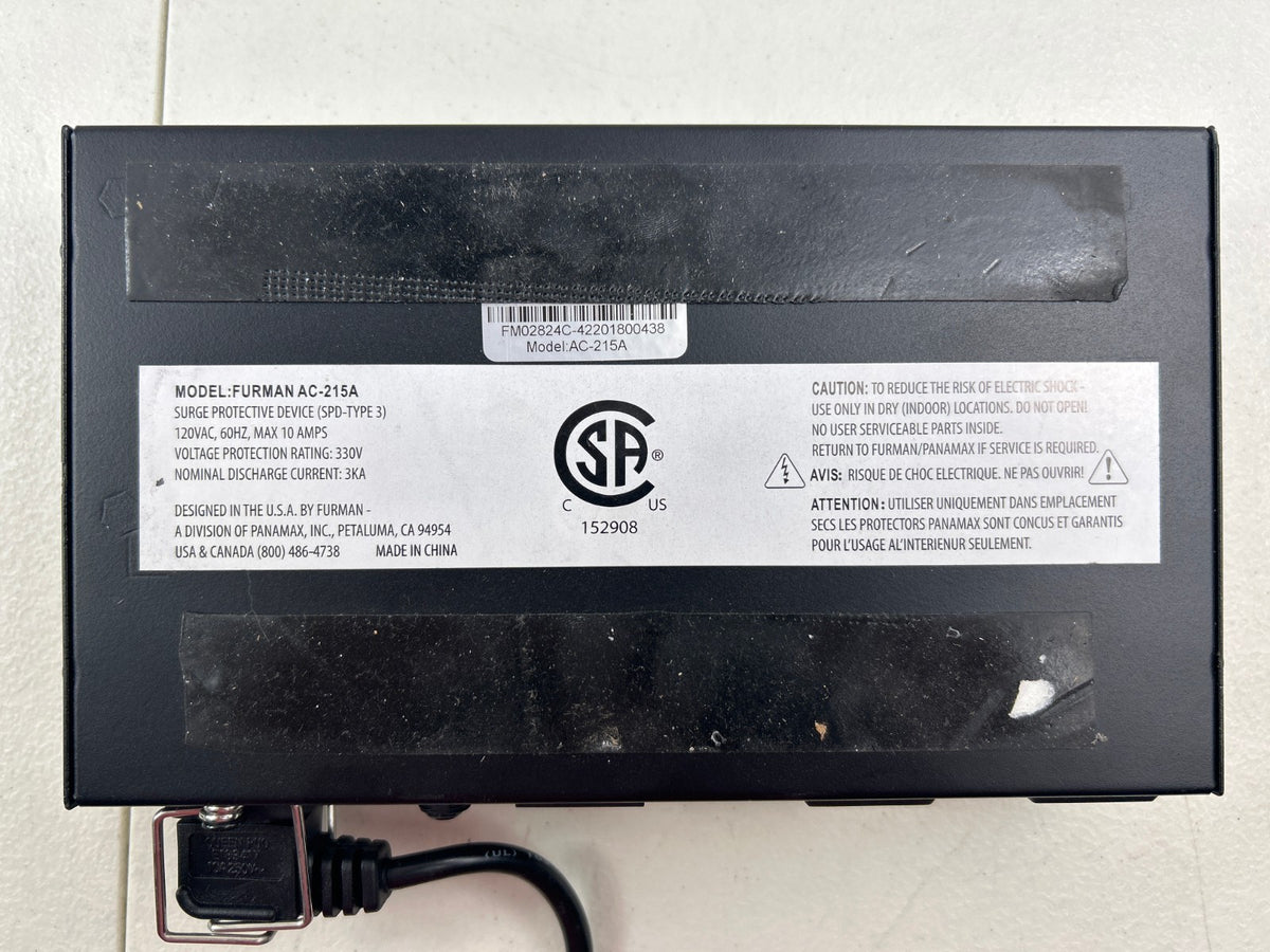 Furman AC-215A Power Conditioner SMP EVS LiFT 10A 120VAC 60Hz 1200W Max