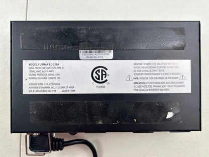 Furman AC-215A Power Conditioner SMP EVS LiFT 10A 120VAC 60Hz 1200W Max