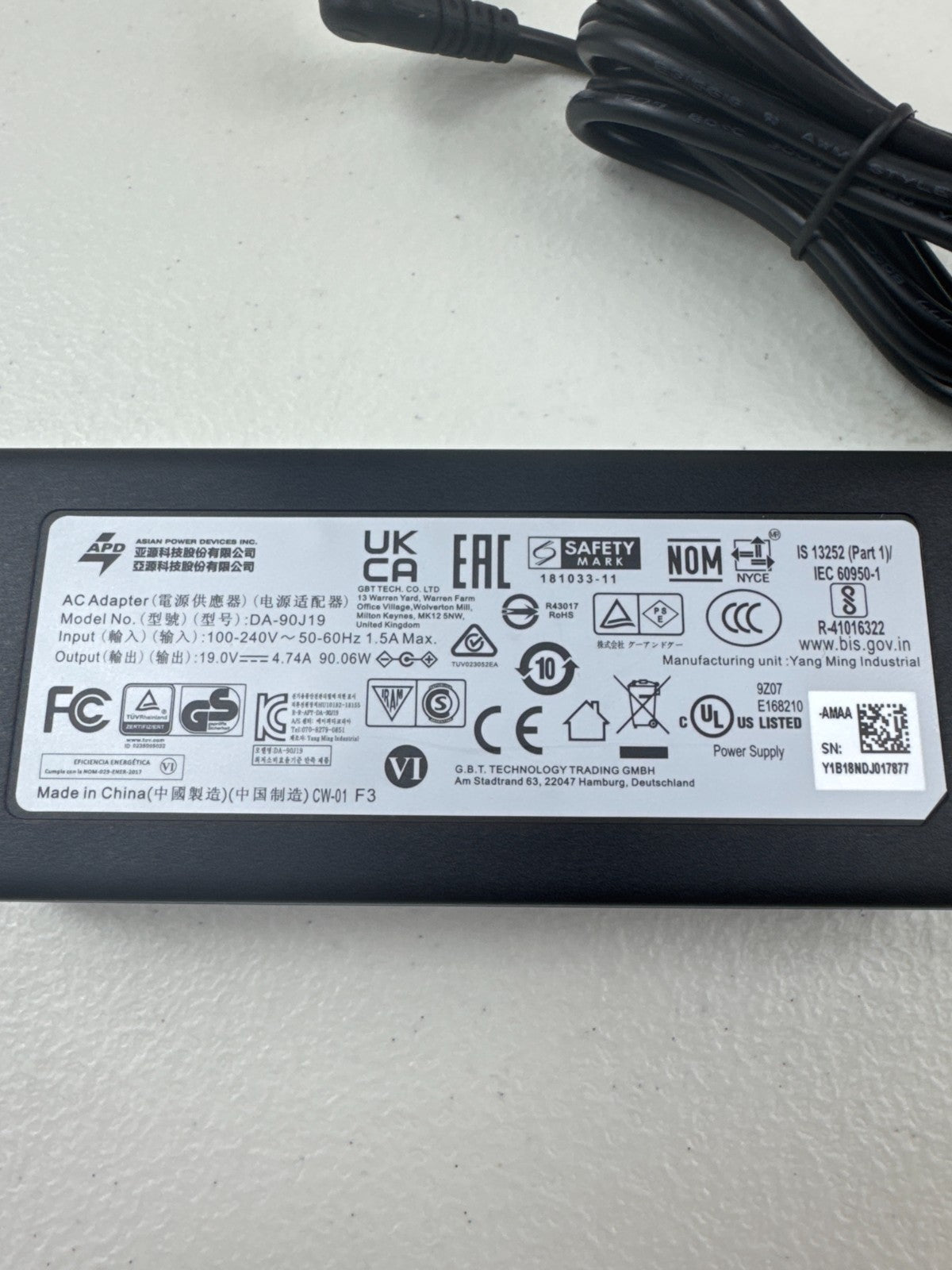 Asian Power Devices DA-90J19 19V 4.74A AC/DC Laptop Power Supply Adapter Charger