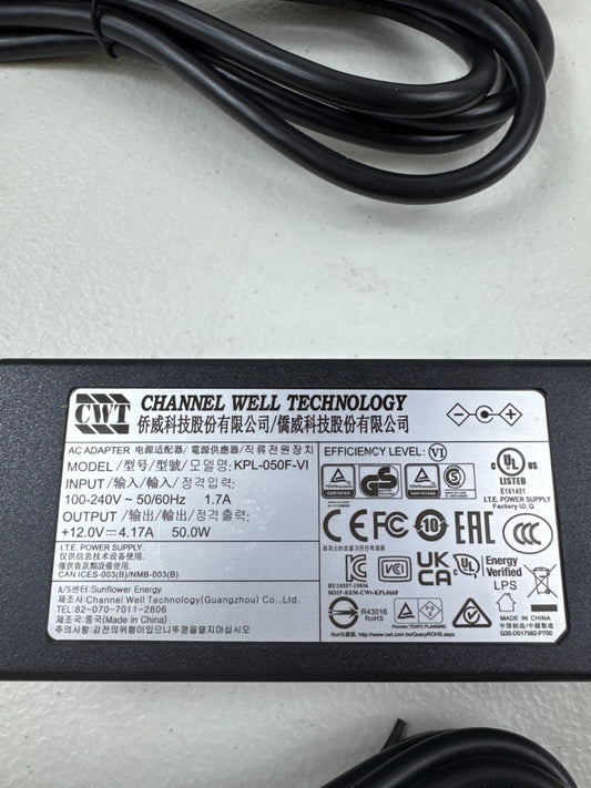 Channel Well KPL-050F-VI 50W AC Power Adapter – 12V 4.17A Barrel Charger – Black