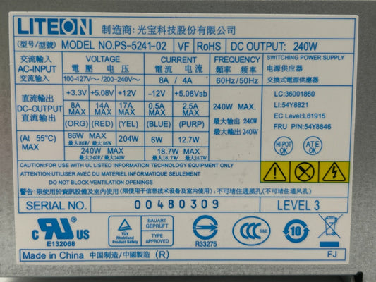 Lite-On PS-5241-02 OEM Desktop Computer Power Supply PSU