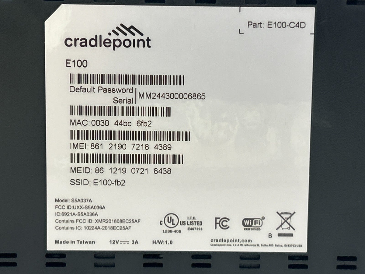 Cradlepoint E100-C4D 4G LTE Cellular Router Dual Band WiFi 1GbE Ethernet