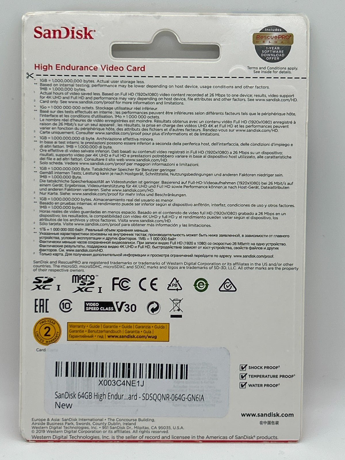 SanDisk High Endurance 64GB microSDXC UHS-I Card with SD Adapter – New
