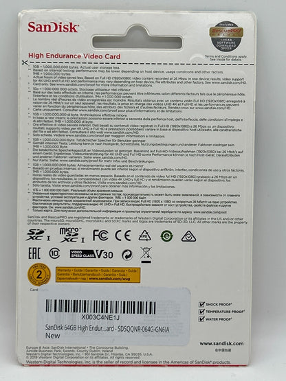 SanDisk High Endurance 64GB microSDXC UHS-I Card with SD Adapter – New