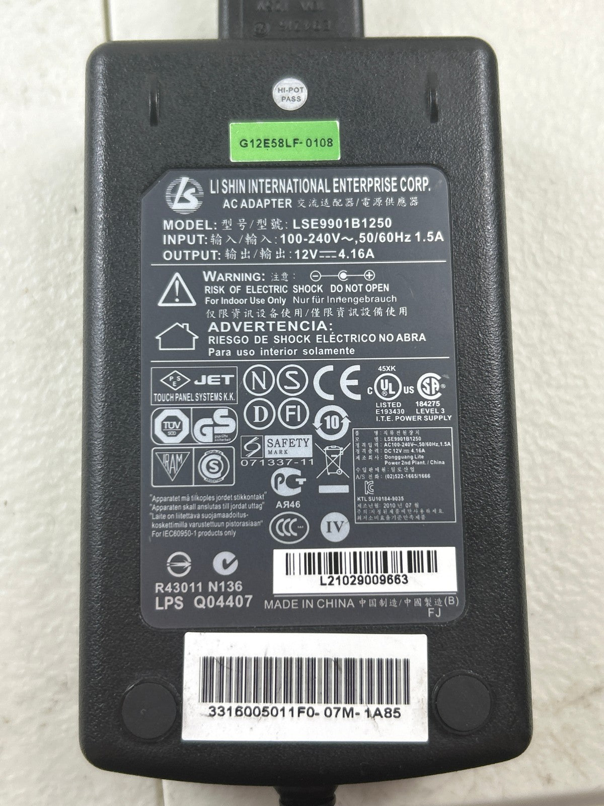 Genuine ELO Li Shin LSE9901B1250 AC Power Adapter 12V 4.16A 50W-R Charger