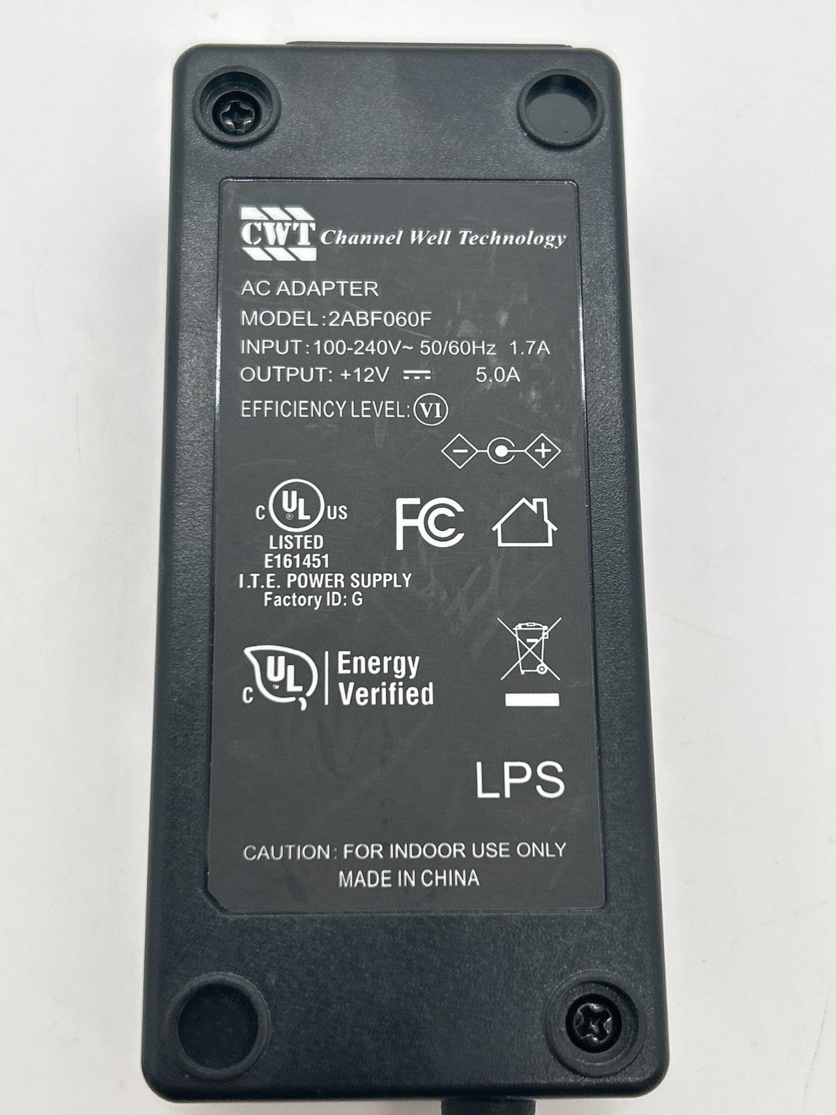 CWT Channel Well Technology AC/DC Adapter 2ABF060F 12V 5A Black Power Supply