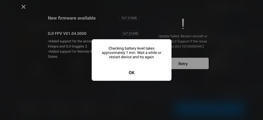 DJI FPV 4K Drone Aircraft Only P/N FD1W4K – Firmware Update Error - For Parts